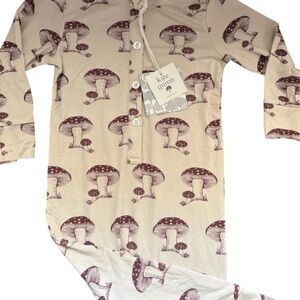 Kate Quinn Bamboo long sleeve Henley Jumpsuit with Brown Mushroom Design